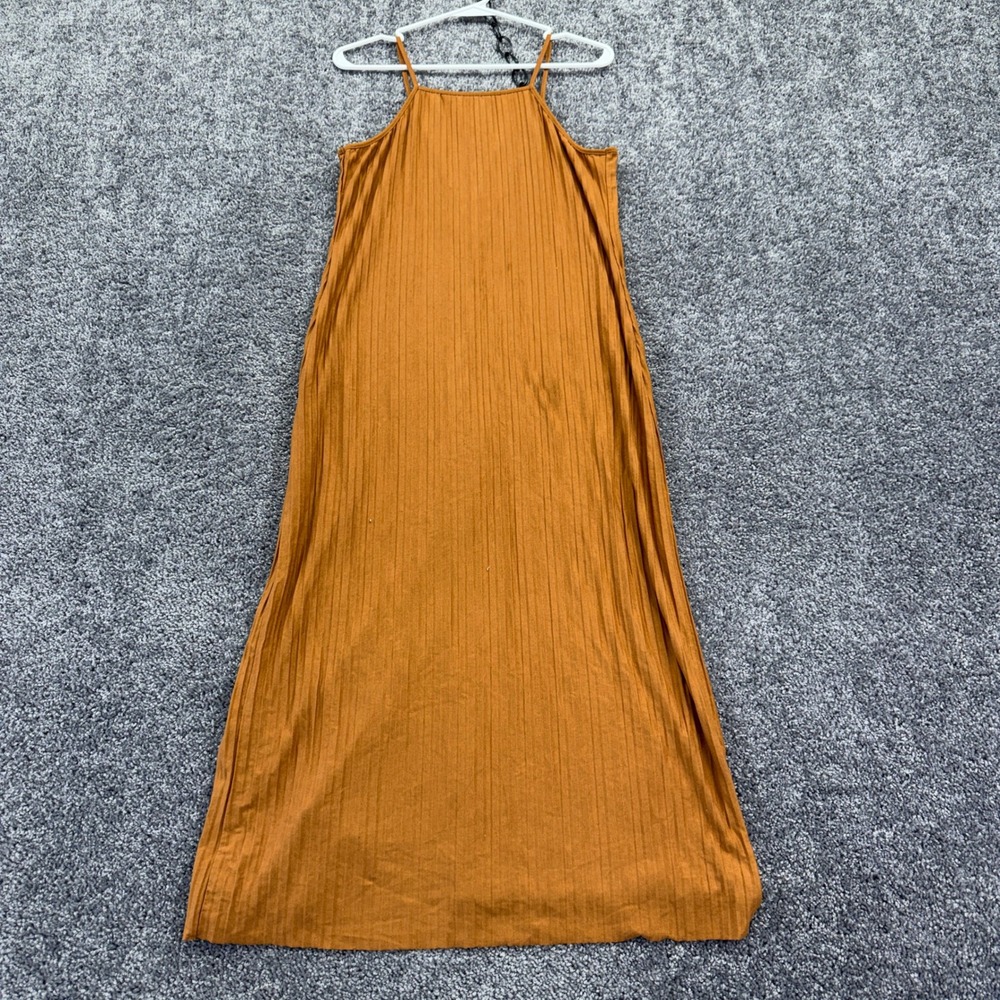 A New Day Maxi Dress Womens Small Orange Brown Ribbed Sleeveless High Neck